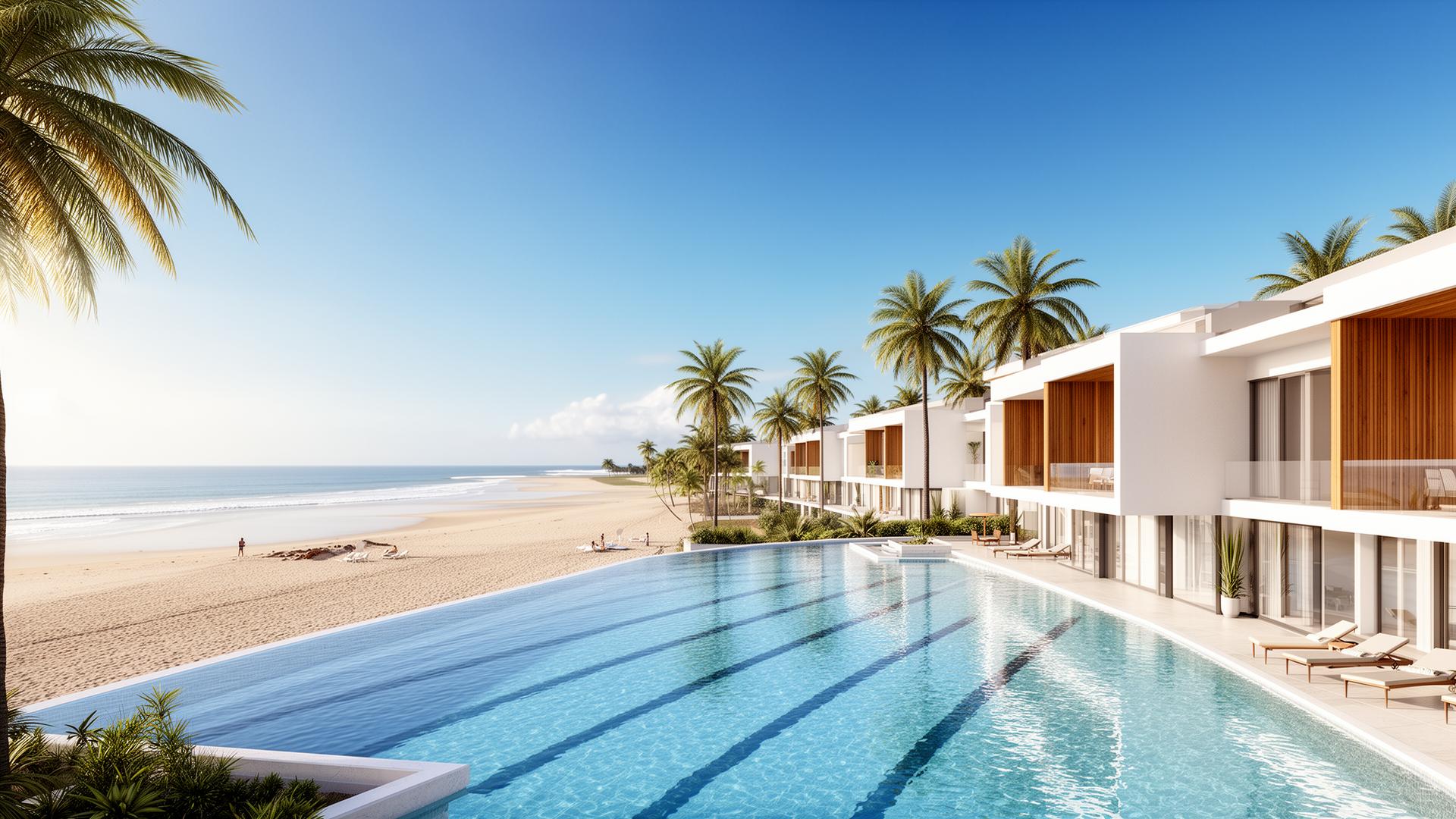 Renderização do empreendimento Solina com piscina e vista para o mar