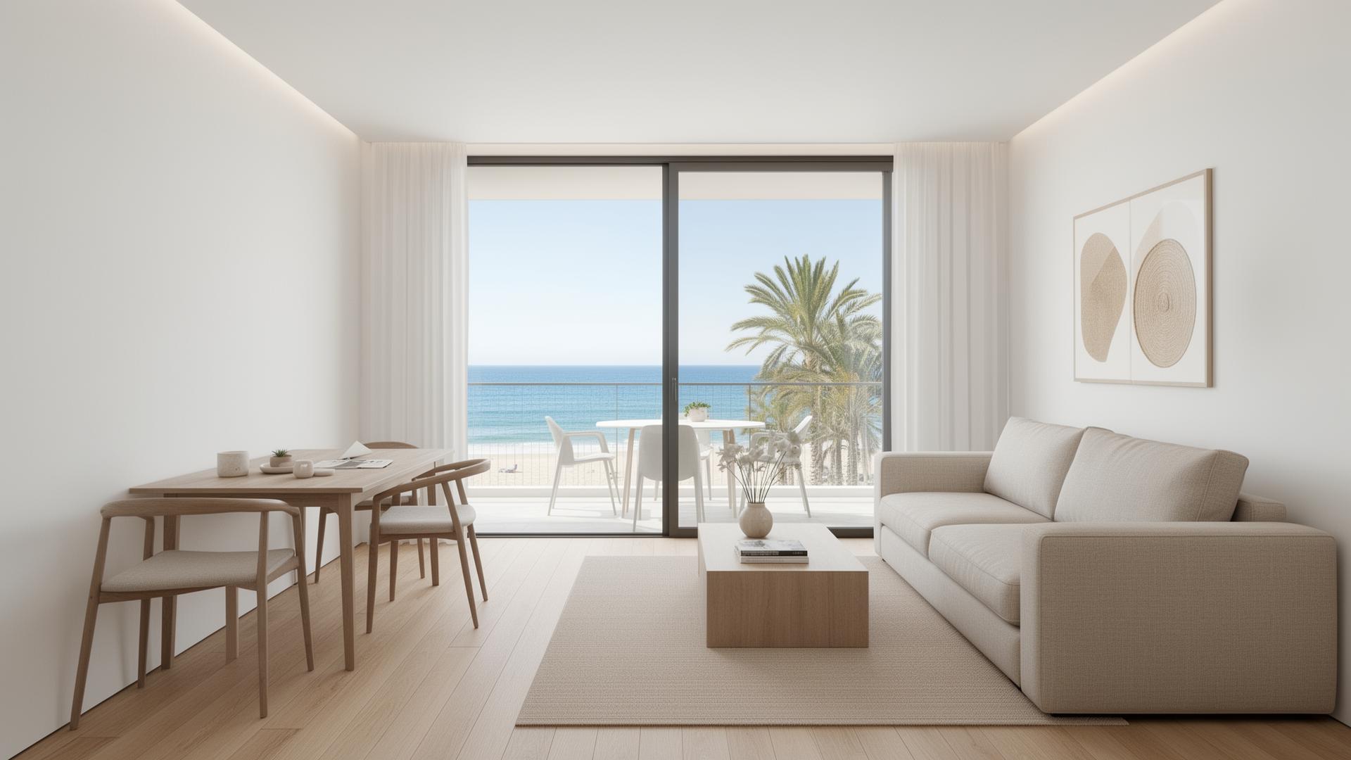 Interior de studio Solina com vista para o mar
